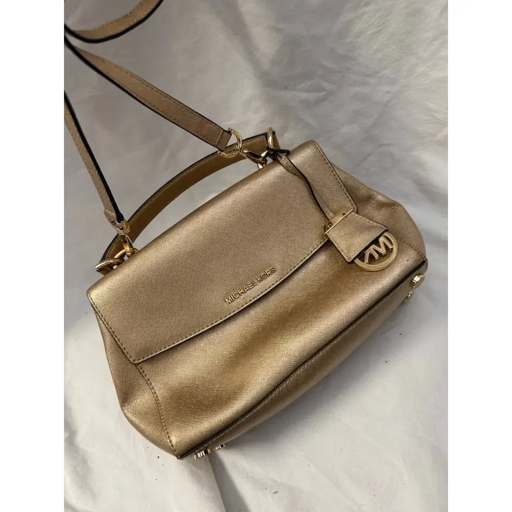 Michael Kors Ava Top Handle Satchel Crossbody Purse GS Gold Metallic
